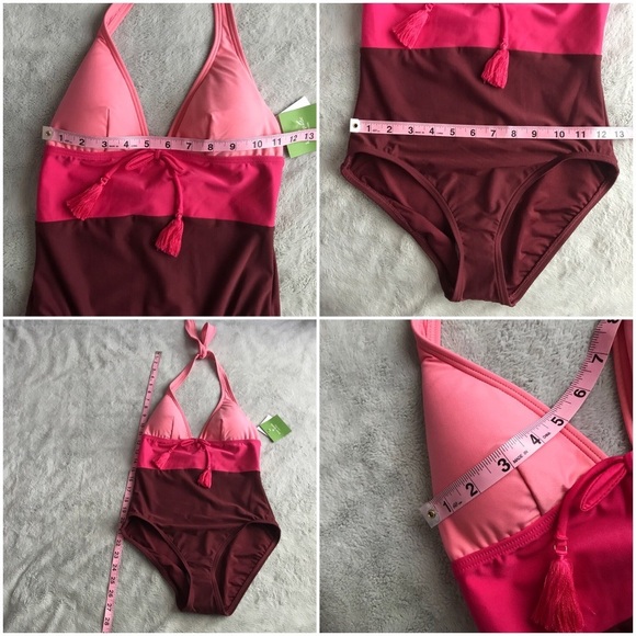 NWT Kate Spade One-Piece Pink Colorblock Halter Tie Scoop Swimsuit - Picture 8 of 8